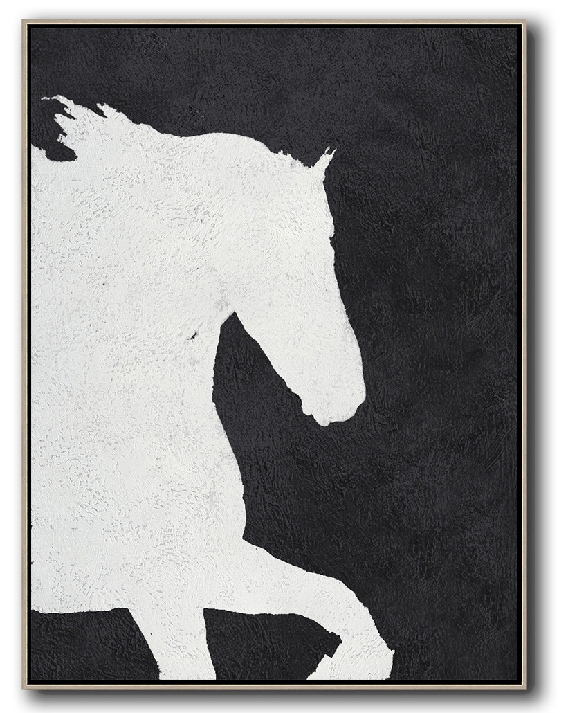 Vertical Minimal Horse Art Painting Black and White  #ADMPS0B195