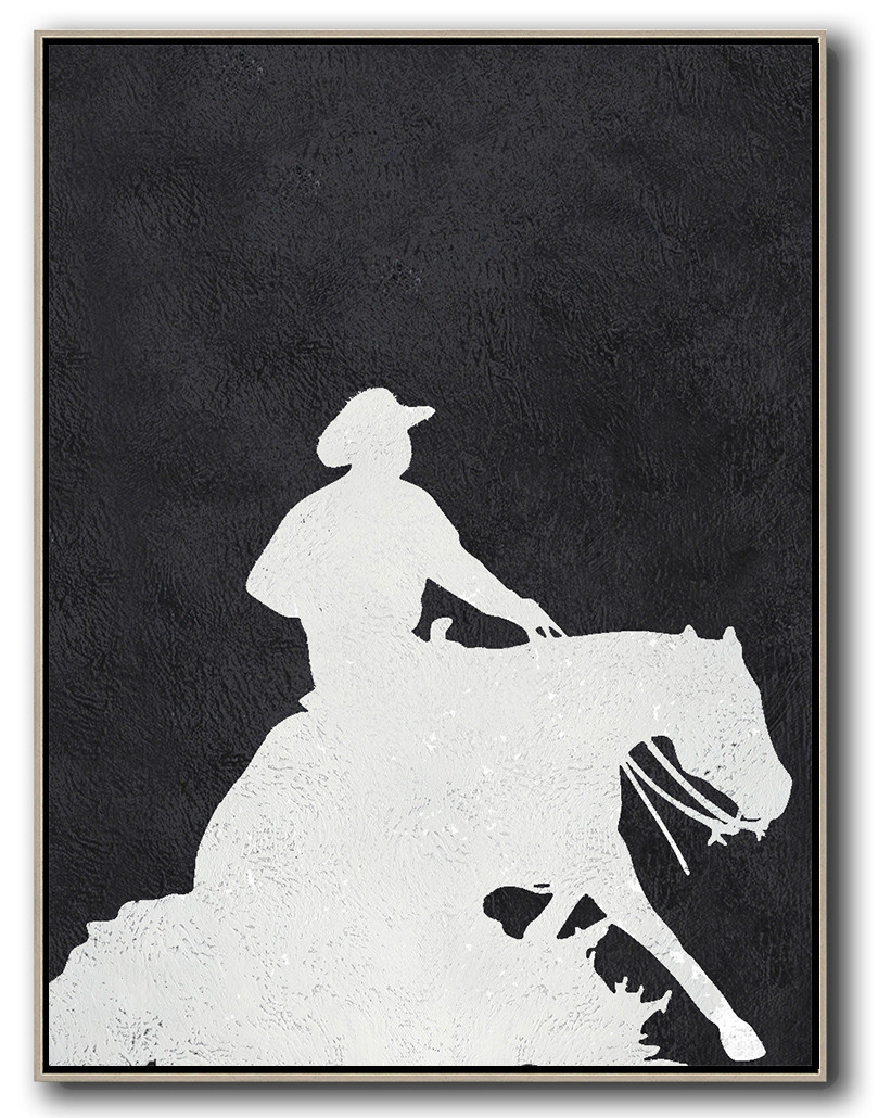 Vertical Minimal Horse Art Painting Black and White  #ADMPS0B198