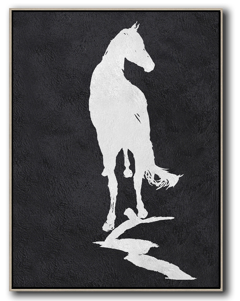 Vertical Minimal Horse Art Painting Black and White  #ADMPS0B202