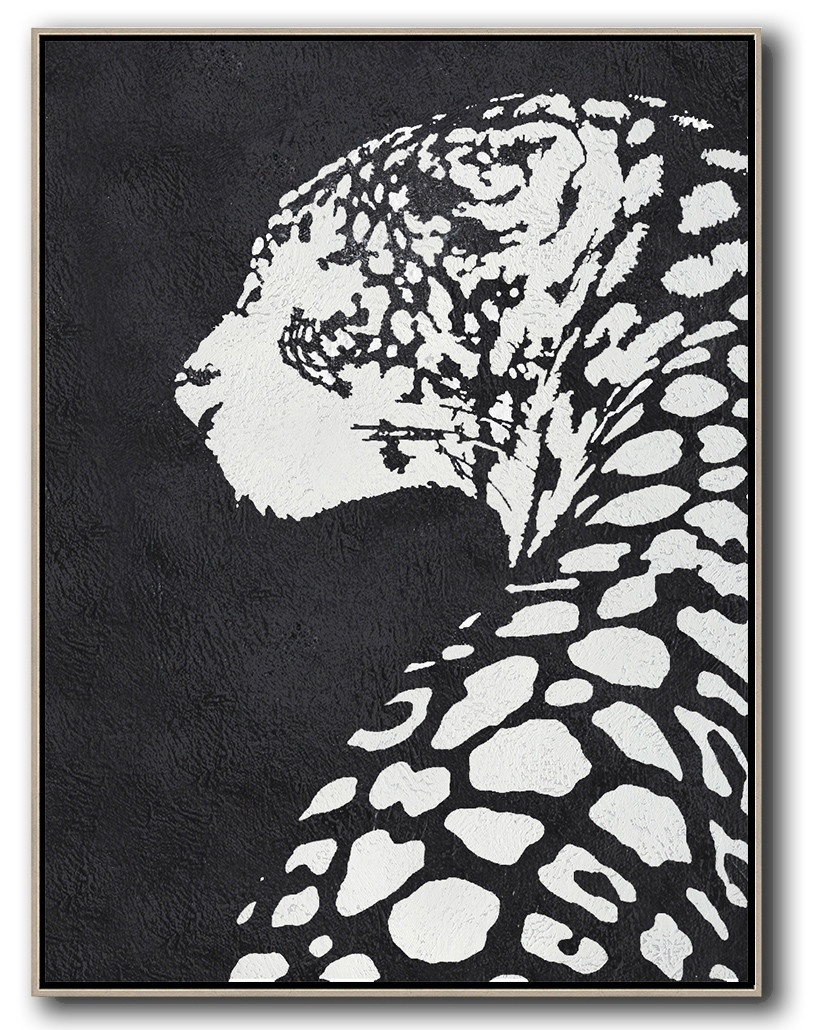 Vertical Minimal Leopard Art Painting Black and White #ADMPS0B206