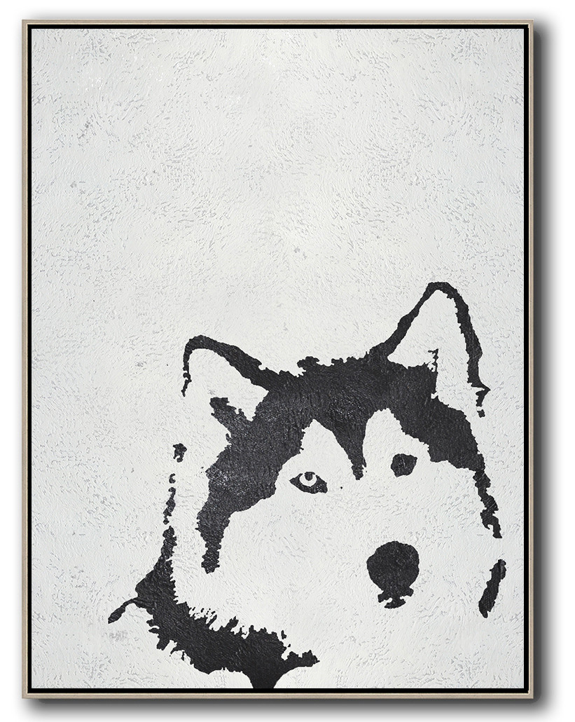 Vertical Minimal Wolf Art Painting Black and White #ADMPS0B207