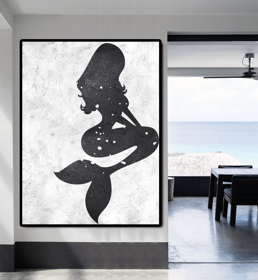 Vertical Minimal Mermaid Art Painting Black and White #ADMPS0B220