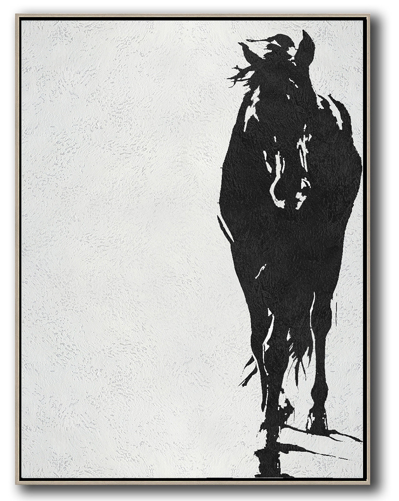 Vertical Minimal Horse Art Painting Black and White  #ADMPS0B247