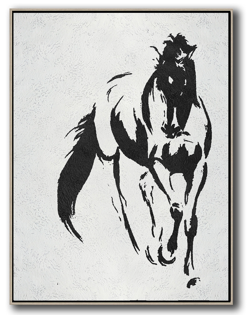 Vertical Minimal Horse Art Painting Black and White #ADMPS0B248