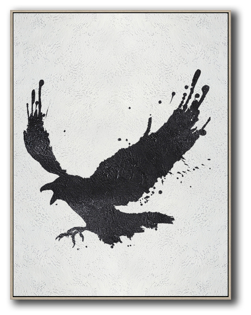 Vertical Minimal Art Flying Bird Art Painting Black and White,#ADMPS0B57