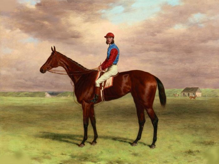 The Rev. John William King's ('Mr Launde's') Bay Filly 'Agility' With Jockey Up At Newmarket, 1870