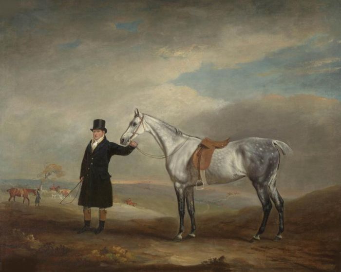 Lord Herbert's Grey Mare Held By A Groom, With A Hunt Beyond, 1816