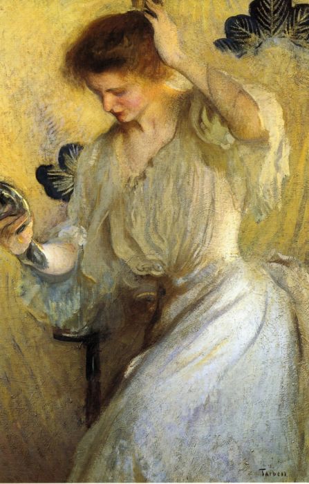 Tarbell Oil Paintings - Girl With A Mirror