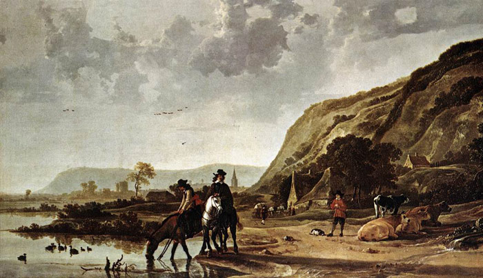 Large River Landscape With Horsemen