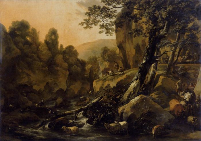 Herdsmen And Herds At A Waterfall, 1665