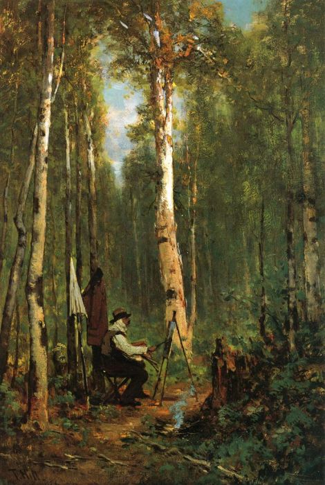 Artist At His Easel In The Woods