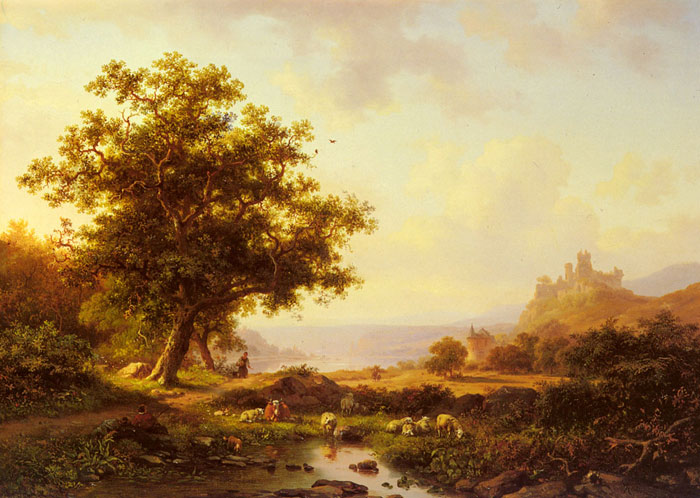 An Extensive River Landscape With A Castle On A Hill Beyond, 1865