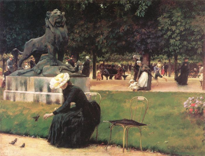 Curran Oil Paintings - In The Luxembourg Garden