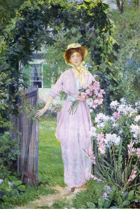 Jones Oil Paintings - Young Woman In The Garden