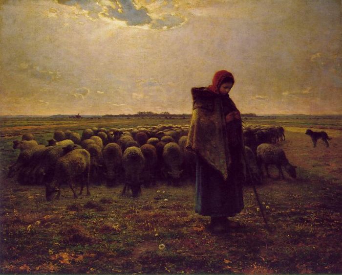 Millet Oil Paintings - Shepherdess With Her Flock