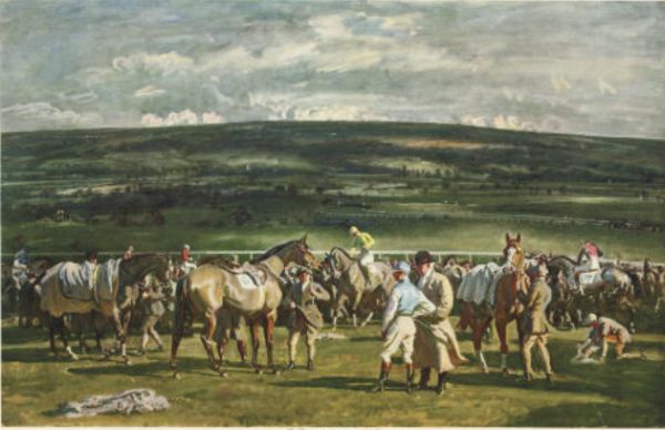 Munnings Painting - The Saddling Paddock At Cheltenham