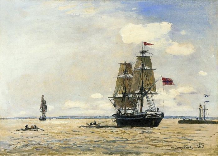 Norwegian Naval Ship Leaving The Port Of Honfleur, 1865