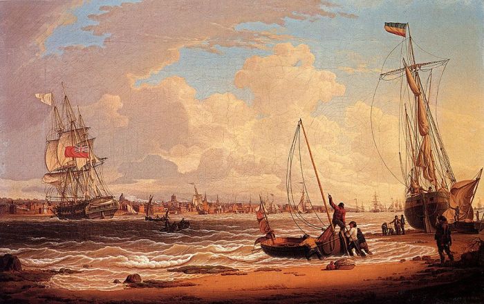 An English Vessel Off The Liverpool Waterfront On The River Mersey, 1810