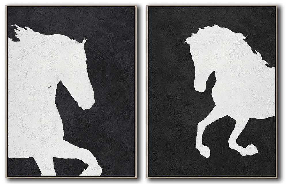 Set Of 2 Minimal Horse Art - Black and White #SOTMA0B69